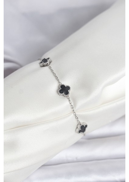 Erb 316L Çelik Gümüş Renk Siyah Baby Boy Yonca Bileklik