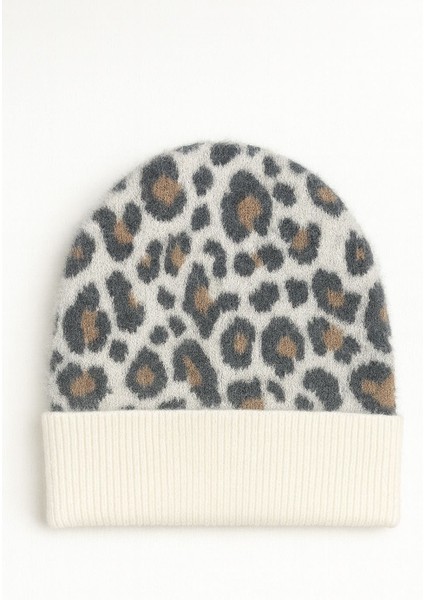 Kadın Yumuşacık Leopar Desenli Akrilik Kumaş Saçaklı Tüylü Bere – Sıcak Tutucu Kışlık Şapka
