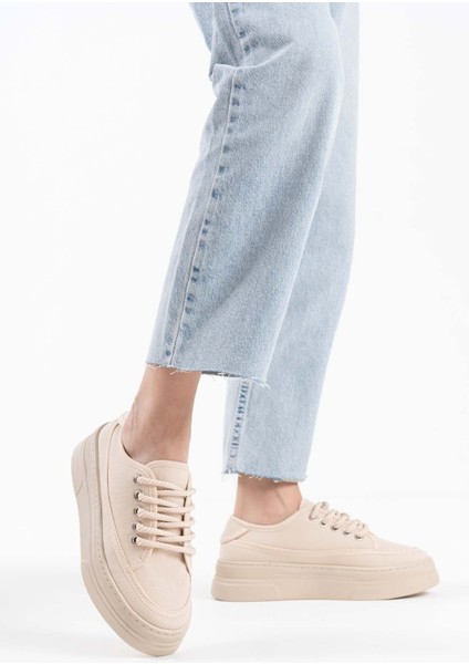 Gloex Premium Kadın Bej Keten Spor Ayakkabı