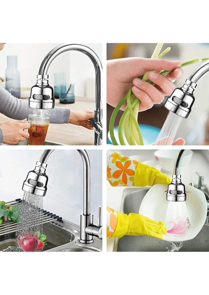 Mutfak Lavabo Başlığı 3 Fonksiyonlu Krom, Tasarruflu Hareketli Batarya Ucu Kubar, Oynar Başlıklı indirimleri