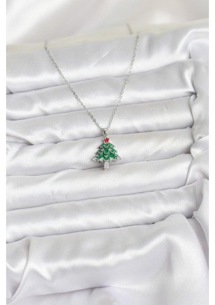 Erb 316L Çelik Zincir Gümüş Renk Çam Ağacı Model Yılbaşı Temalı Kadın Kolye fiyatları