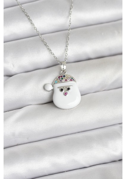 Erb 316L Çelik Zincir Gümüş Renk Şapkalı Kardan Adam Kafası Model Yılbaşı Temalı Kadın Kolye