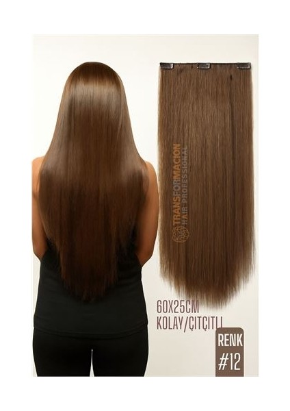 Doğal Görünümlü Düz Siyah Sentetik Kaynak Saç – RENK KOD:#12 Kolay Tak Çıkar, Işıltılı Etki!