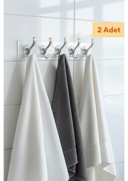 2 Adet Kendinden Yapışkanlı Güçlü Şeffaf 5'li Askılık - Kapı Arkası Mutfak Duvar Banyo