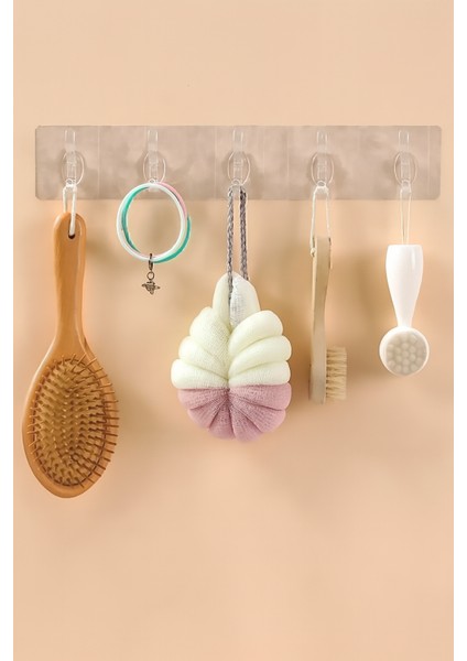 2 Adet Kendinden Yapışkanlı Güçlü Şeffaf 5'li Askılık - Kapı Arkası Mutfak Duvar Banyo fırsatları