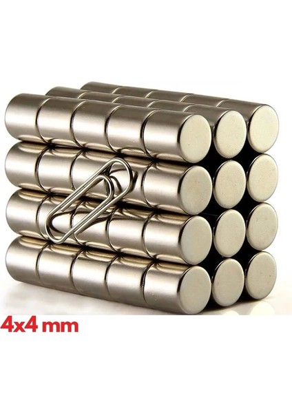 20 Adet 4x4 mm Yuvarlak Neodyum Mıknatıs N35 Güçlü Magnet Nikel Kaplama ( Lisinya )