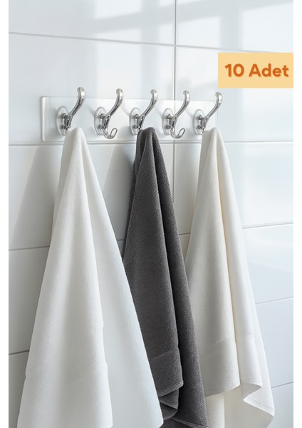 10 Adet Kendinden Yapışkanlı Güçlü Şeffaf 5'li Askılık - Kapı Arkası Mutfak Duvar Banyo