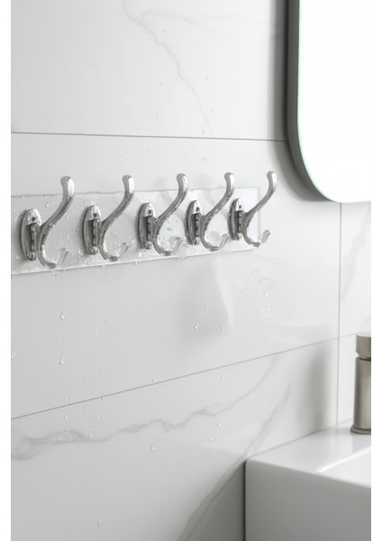 10 Adet Kendinden Yapışkanlı Güçlü Şeffaf 5'li Askılık - Kapı Arkası Mutfak Duvar Banyo modelleri
