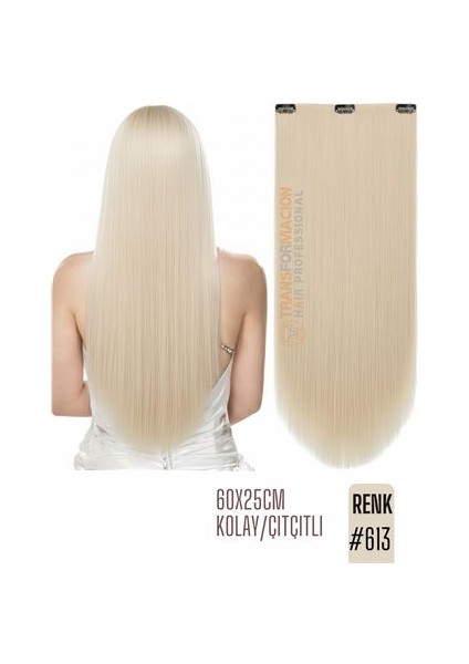 Doğal Görünümlü Düz Siyah Sentetik Kaynak Saç – RENK KOD:#613 Kolay Tak Çıkar, Işıltılı Etki!