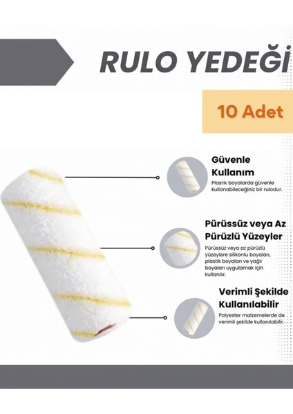 Yedek Parmak Rulo Uç, Boya Rulosu Yedeği Ucu, 10 cm Yağlı Boya Rulosu 10 Adet
