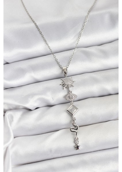 Erb 316L Çelik Zincir Gümüş Renk Güneş ve Enerji Model Kadın Y Kolye