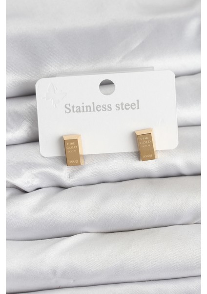 Erb 316L Çelik Gold Renk Külçe Altın Model Kadın Küpe