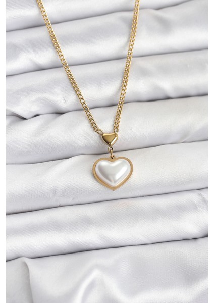 Erb 316L Çelik Zincir Gold Renk Bombeli Kalp Model Kadın Kolye