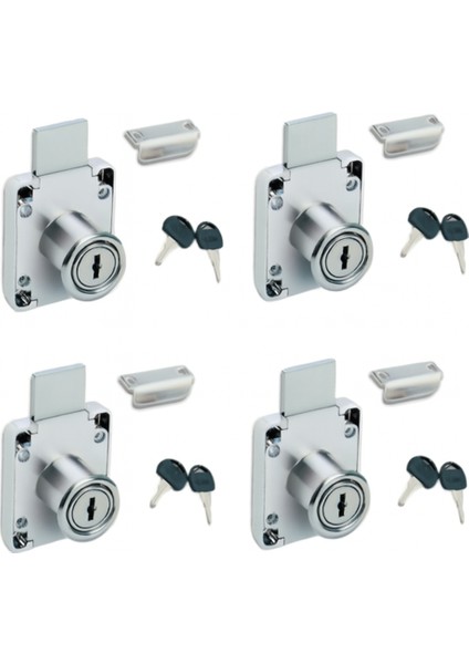 4 Adet Ymk Kare Çekmece Kilidi, Kapak, Dolap, Posta Kutusu, Yurt Dolabı Kilidi 2 Anahtarlı Krom