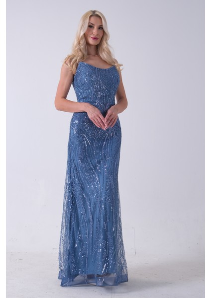 Indigo Taş Işlemeli Uzun Balık Abiye 0801056.98 modelleri