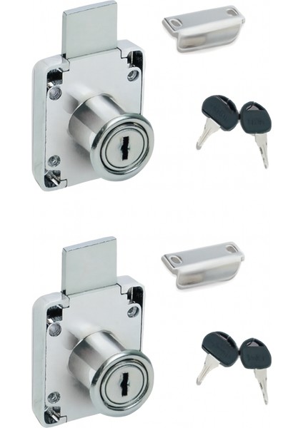 2 Adet Ymk Kare Çekmece Kilidi, Kapak, Dolap, Posta Kutusu, Yurt Dolabı Kilidi 2 Anahtarlı Krom