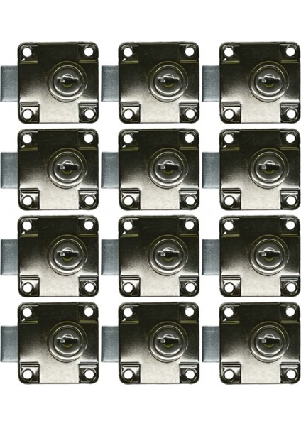 12 Adet Ymk Kare Çekmece Kilidi, Kapak, Dolap, Posta Kutusu, Yurt Dolabı Kilidi 2 Anahtarlı Krom