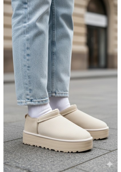 Mitay Premium Bej Süet Kadın Bot