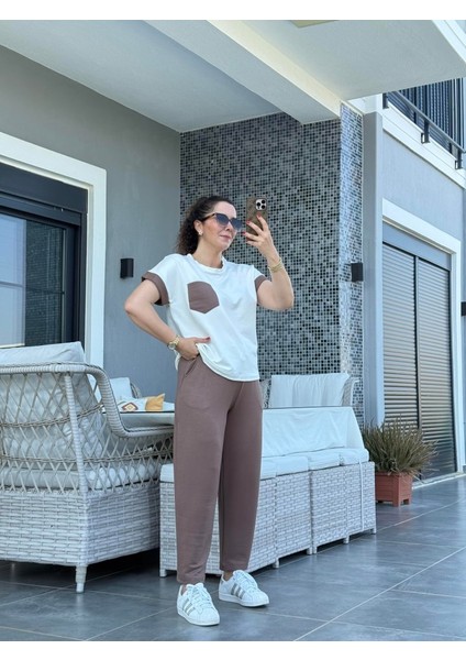 Kadın Kristal Kumaş Garnili Cep Detaylı Ikili Takım