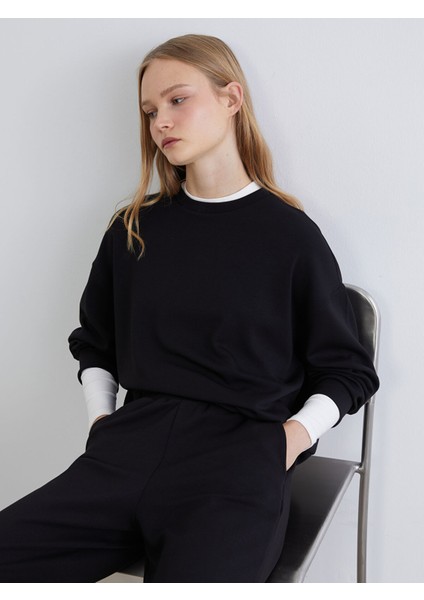 Yeni Sezon Bisiklet Yaka Oversize Kadın Kalın Sweatshirt