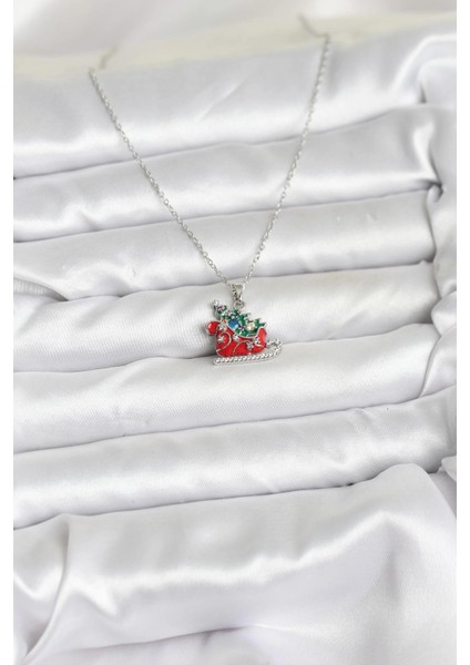 Bfs 316L Çelik Zincir Gümüş Renk Kızak ve Çam Ağacı Figürlü Yılbaşı Temalı Kadın Koly fiyatları