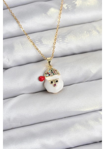 Bfs 316L Çelik Zincir Gold Renk Şapkalı Kardan Adam Kafası Model Yılbaşı Temalı Kadın Kolye