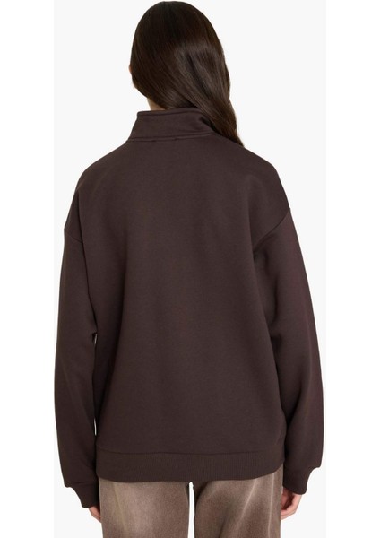 Oversize Geniş Kalıp Yarım Fermuarlı Baskılı Sweatshirt G3716AX25WN indirimleri