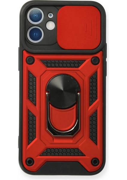 Ieg iPhone 12 Kılıf Pars Lens Yüzüklü Silikon - Kırmızı