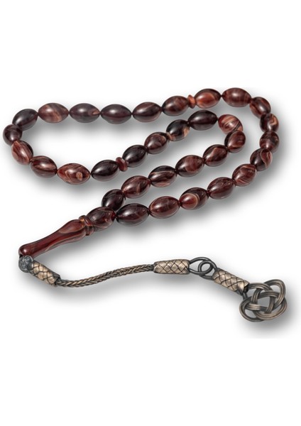 Gümüş Kahverengi Kazaz Püsküllü Sıkma Kehribar Tesbih
