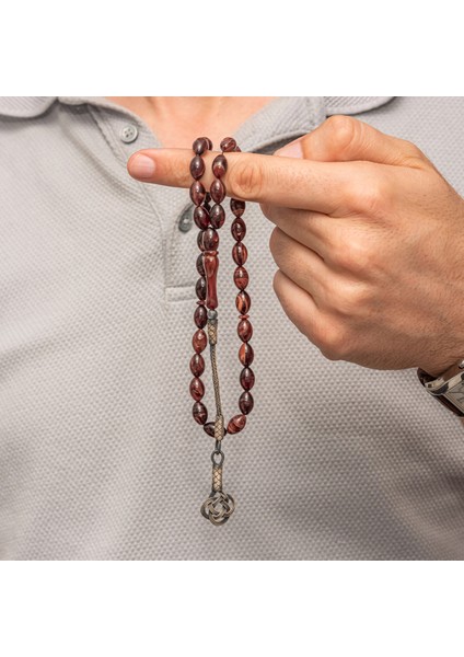 Gümüş Kahverengi Kazaz Püsküllü Sıkma Kehribar Tesbih modelleri