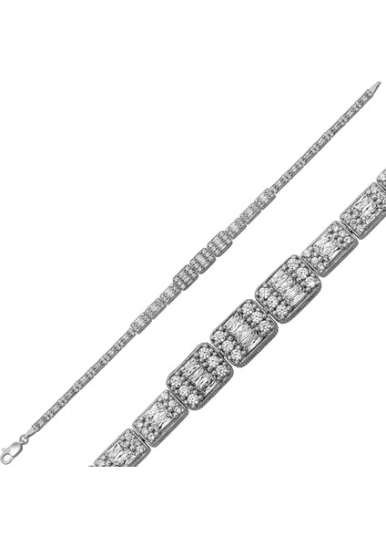 Gümüş Sıralı Baget Taşlı Su Yolu Kadın Bileklik