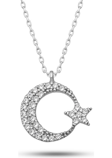 Gümüş Ay Yıldız Kadın Kolye