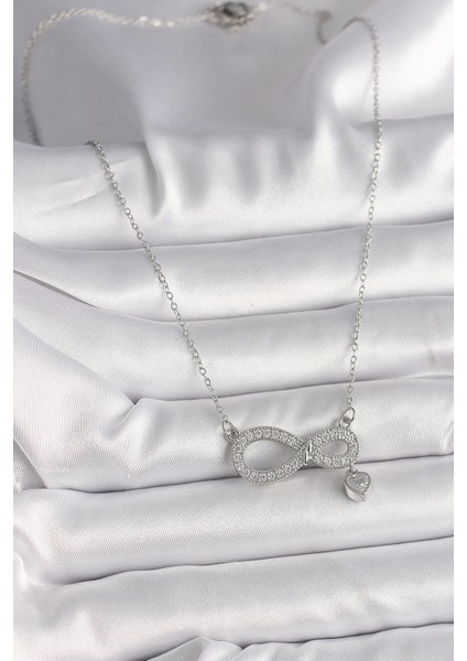 Bfs 316L Çelik Gümüş Renk Zincir Zirkon Taşlı Sonsuzluk Model Taşlı Kalp Detay Kadın Kolye fiyatları