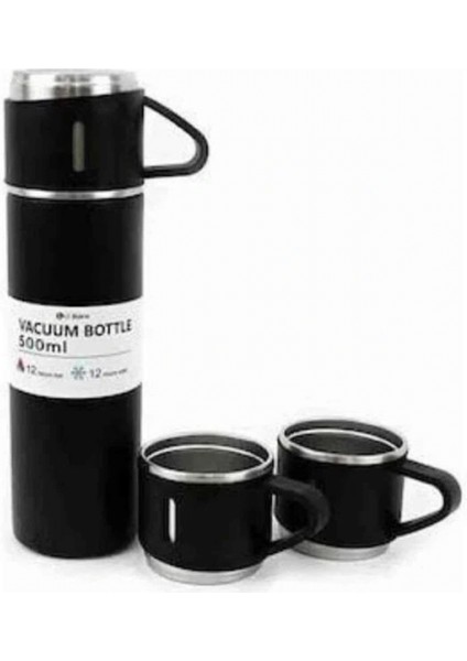 Ieg Termos Paslanmaz Çelik Termos Siyah Renk 3 Bardaklı Termos Seti