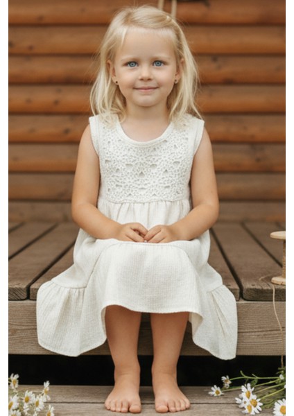 Kız Çocuk Lavender Ekru Fistolu Elbise