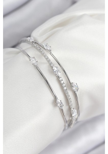 Bfs Pirinç Zirkon Taşlı Su Yolu Model Gümüş Renk Kadın Bileklik