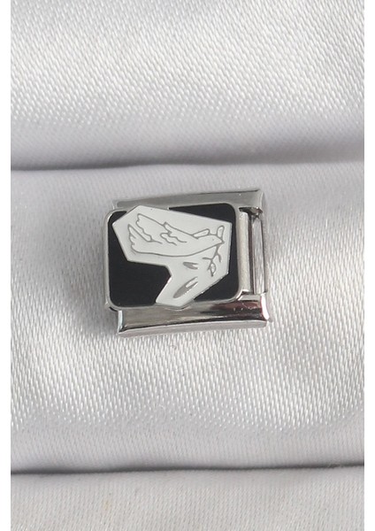 Bfs 316L Çelik Gümüş Renk Siyah Beyaz Kuş Işlemeli Nomination Charm