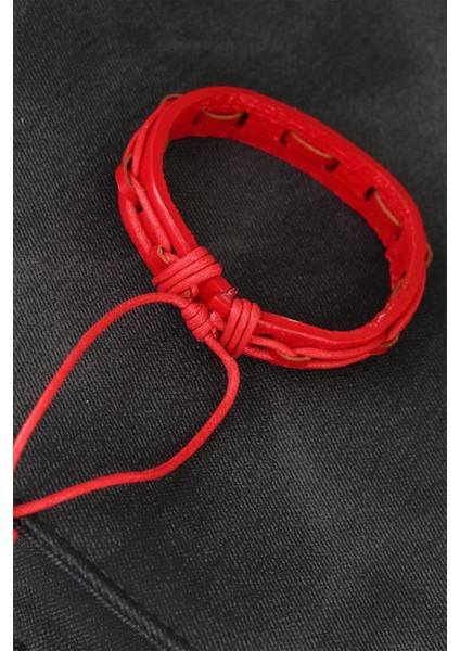 Bfs Kırmızı Renk Ayarlamalı Ipli Deri Erkek Bileklik fiyatları
