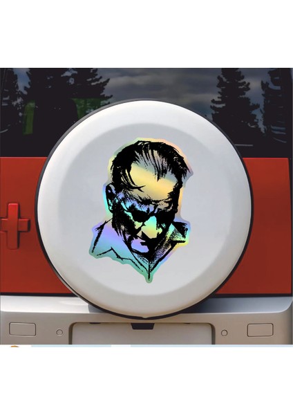 Hologramlı Janjanlı Atatürk Silüet Sticker - Ata Gazi Mustafa Kemal Sticker - Araba Oto Motosiklet Karavan Sticker 03007 modelleri