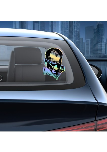 Hologramlı Janjanlı Atatürk Silüet Sticker - Ata Gazi Mustafa Kemal Sticker - Araba Oto Motosiklet Karavan Sticker 03007