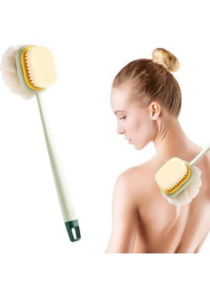 2'si 1 Arada Çift Taraflı Uzun Saplı Fırçalı Banyo Vücut Sırt Fırçası Banyo Lifi
