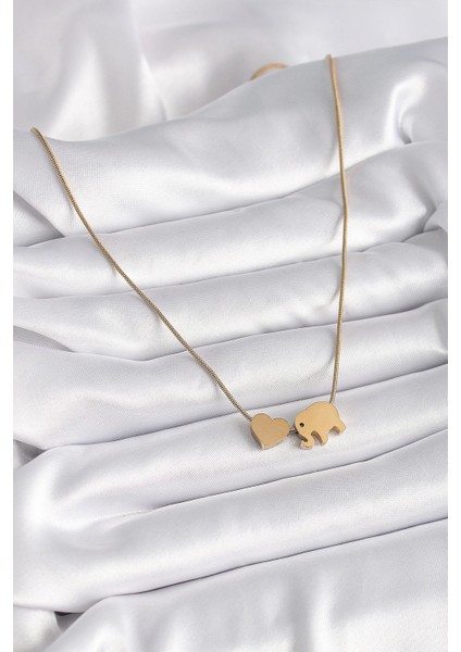 Bfs 316L Çelik Gold Renk Fil Kalp Figürlü Kadın Kolye fiyatları