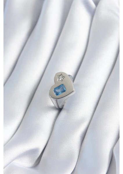 Bfs Pirinç Gümüş Renk Kalp Model Yıldız Zirkon Taş Detay Kadın Yüzük