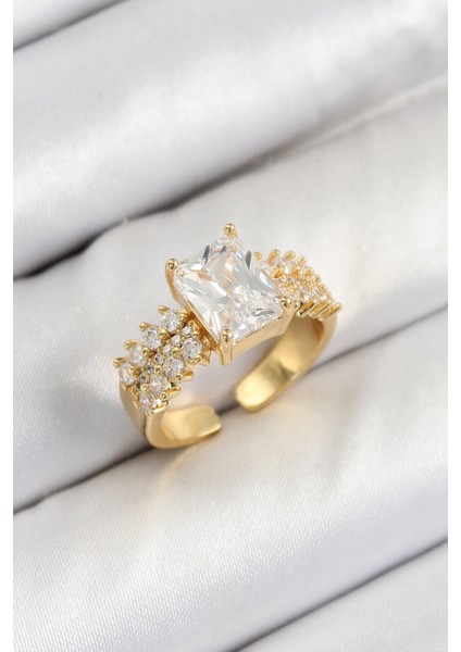 Bfs Pirinç Büyük Zirkon Taşlı Model Gold Renk Kadın Yüzük