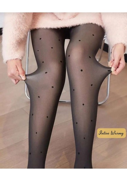 Intive Içi Polarlı Kışlık Ten Görünümlü Siyah Puantiyeli Kışlık Külotlu Çorap modelleri