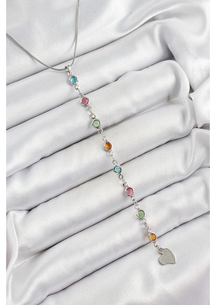 Bfs Pirinç Gümüş Renk Karışık Renk Zirkon Taşlı Y Kadın Kolye