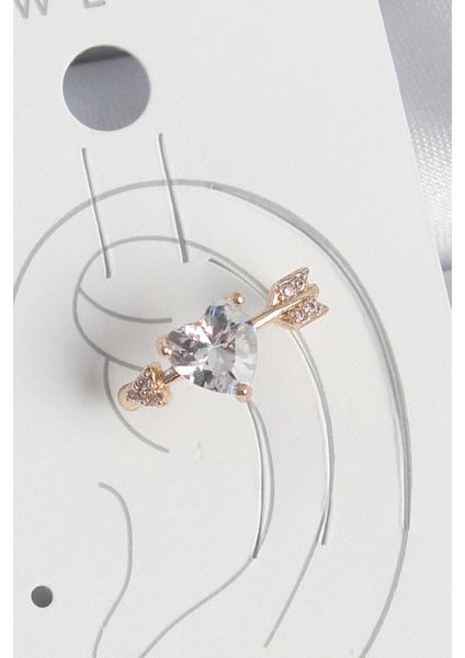 Bfs Pirinç Gold Renk Zirkon Taşlı Kalp Ok Model Kadın Kıkırdak Küpe