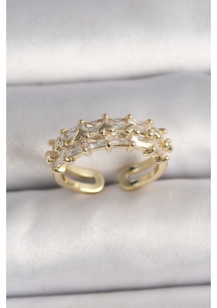 Bfs Pirinç Gold Renk Zirkon Taşlı Ayarlanabilir Yüzük