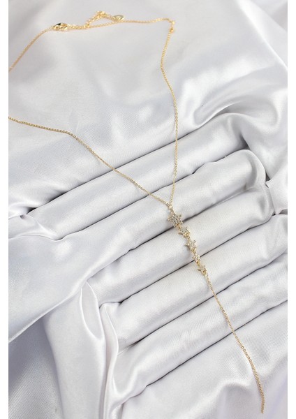 Bfs Pirinç Zirkon Taşlı Sıralı Yıldız Figürlü Y Model Gold Renk Kadın Kolye fiyatları