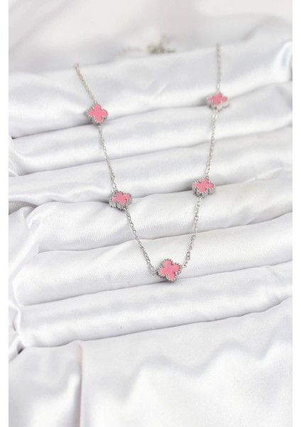 Bfs 316L Çelik Zincir Gümüş Renk Pembe Baby Boy Yonca Kadın Kolye fiyatları